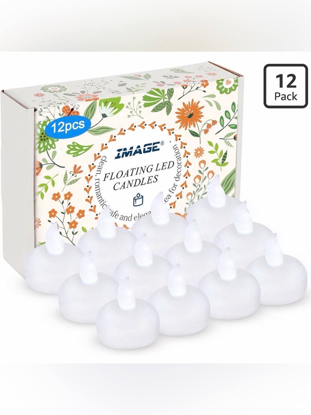 White Floating LED Candles - 12 Pack